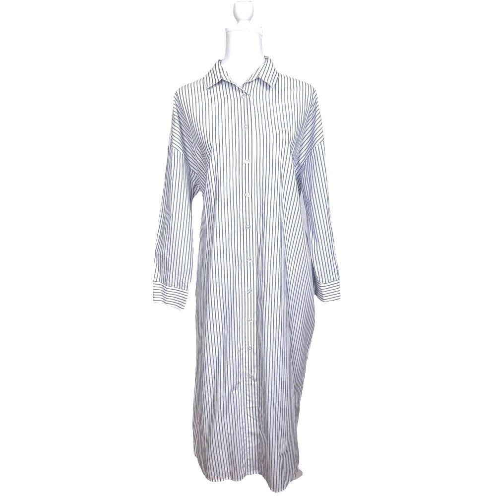 Mohawk General‎ Store SMOCK Japan Stripe Shirt Dress 2 Blue White Button Front